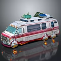 Custom White Camper Van With Red Stripes Solar Panels And Illuminated Wheels