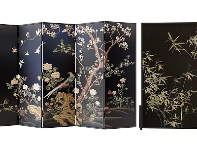 Traditional Chinese Decorative Screen With Birds Flowers Bamboo And Floral Patterns 3d model