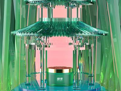 Multi Layered Transparent Pagoda Structure Green Cosmetic Jar With Crystal Decor Background 3d model
