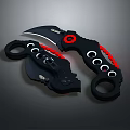 Black Red Tactical Folding Knives With Ring Handles And Hole Patterns 3d model
