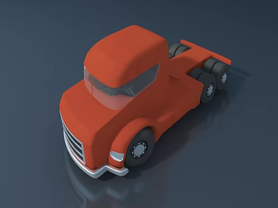 Orange Toy Truck With Simple Cab Design Front Grille And Wheels 3d model