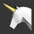 White Polygonal Unicorn Head Sculpture With Yellow Horn On Dark Reflective Background
