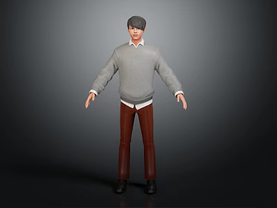 3D Character Creature Model Wearing Gray Sweater Brown Pants and Black Shoes 3d model