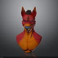 3D Fantasy Character Creature Bust With Red Orange Gradient Pointed Ears And Diamond Symbol