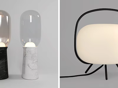 Modern Table Lamps Featuring Marble Base Transparent Glass Shade And Black Metal Frame White Lampshade 3d model