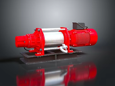 Industrial Red Electric Winch With Motor Steel Cable On Black Platform 3d model