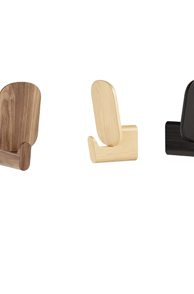 Three Different Colored Wooden And Black Hooks For Modern Home Wall Decor 3d model