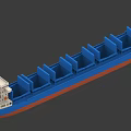 Blue Hull Cargo Ship Featuring Red Bottom Multiple Cargo Holds And White Multi Deck Superstructure