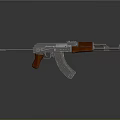 Classic Assault Rifle With Wooden Stock Red Grip And Metal Body Design