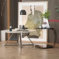Modern Round Coffee Table Interior With Marble Top Metal Legs Green Plants And Art Painting
