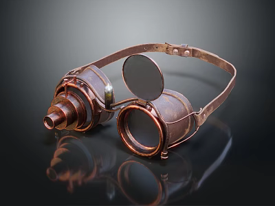 Vintage Copper Decorative Jewelry Eyeglasses With Round Lenses And Metallic Reflection 3d model