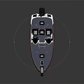 Modern Recreational Fishing Boat with Black Seats Outboard Motor and Red Striped Deck