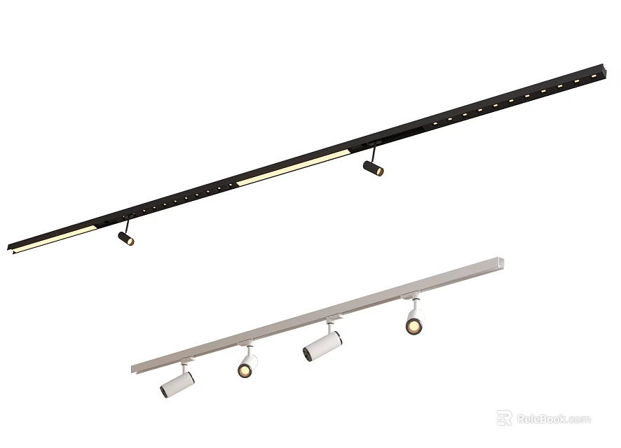 Track Mounted Downlights And Spotlights In Black And Silver Ceiling Lighting Fixture Design 3d model 