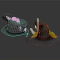 Stylish Blue Wide Brim Hats with Feather Decorations and Brown Straps