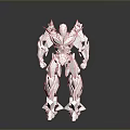 Humanoid Robot Character With Yellow And White Armored Mechanical Design