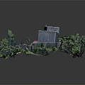 Ancient Castle Model Featuring Tower Structure Stone Walls And Green Trees 3d model