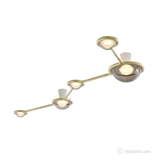 Modern Ceiling Light With Golden Metal Frame And Multiple Lamp Heads 3d model 