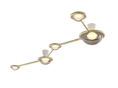 Modern Ceiling Light With Golden Metal Frame And Multiple Lamp Heads 3d model
