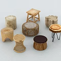 Various Stylish Wooden Rattan Stools with Metal Legs and Round Square Tops Collection