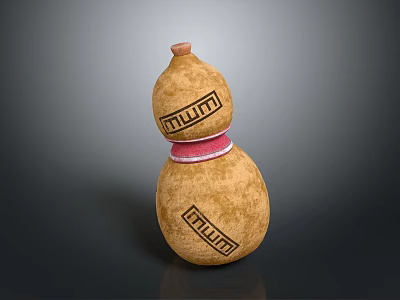 Gourd Shaped Two Tiered Household Item With Wooden Stopper Pink Band And Stamped Patterns 3d model