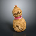 Gourd Shaped Two Tiered Household Item With Wooden Stopper Pink Band And Stamped Patterns