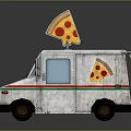 White Food Truck With Green Red Stripes And Pizza Slice On Top