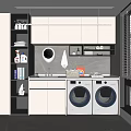 Modern Home Balcony Laundry Area With Double Washing Machines Sink Countertop And Storage Cabinets