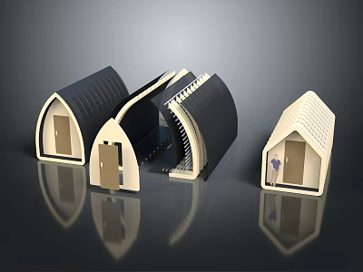 Playful Cartoon House Miniature Models With Curved And Pointed Roofs And Small Doors 3d model
