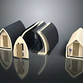 Playful Cartoon House Miniature Models With Curved And Pointed Roofs And Small Doors