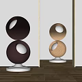 Brown And Wooden Stacked Spherical Sculpture Carving With Hollow Design Metal Base And Light Background