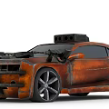 Rusty Modified Car With Vintage Style Spoiler And Black Wheels 3d model
