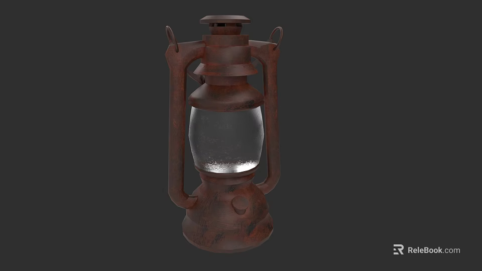 Vintage Rustic Lantern With Metal Frame And Glass Shade On Dark Background 3d model 