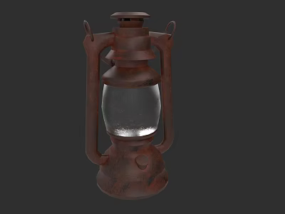 Vintage Rustic Lantern With Metal Frame And Glass Shade On Dark Background 3d model