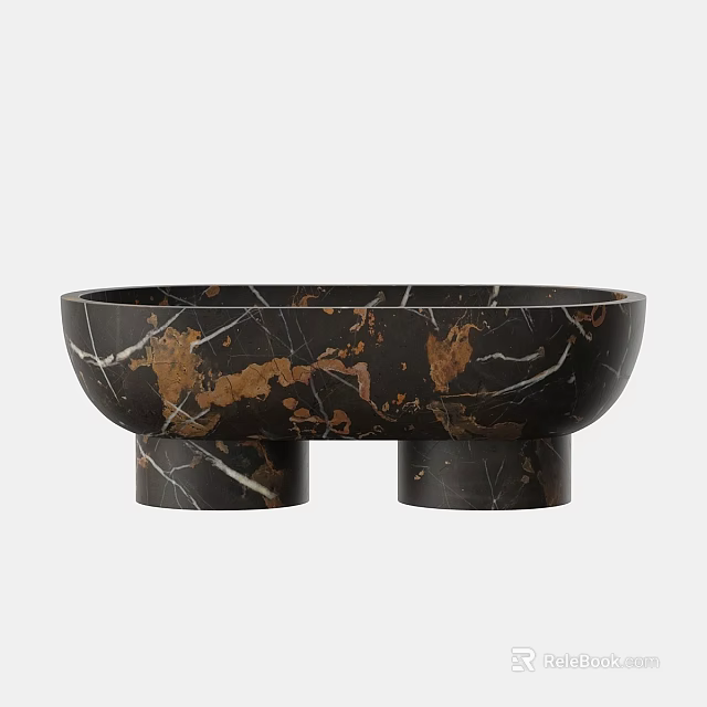 Stylish Ceramic Bowl With Black Brown Marble Texture And Two Cylindrical Feet 3d model 