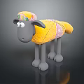 Gray Sheep Cartoon Character With Colorful Hat Yellow Outfit And Pink Patterns