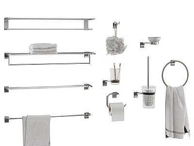 Essential Bathroom Accessories Including Towel Bars Soap Dish Toilet Brush Paper Holder And Ring 3d model