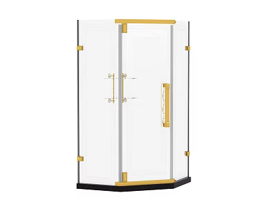 Modern Shower Sauna Enclosure With Transparent Glass And Gold Frame Design 3d model