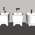 White Ceramic Washbasins With Faucets On Gray Floor Against Gray Wall