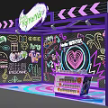 Vibrant Neon Themed Booth With YaYaYo Signage CrossFire Elements And Colorful Decorations