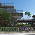 Modern Residential Garden Landscape With Lush Tropical Plants And Colorful Blooming Flowers Beside Luxury Villas