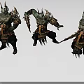Game And Movie Character Horned Armored Fantasy Warrior Wielding Weapons In Different Battle Stances