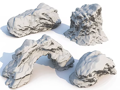 Natural Stone and Wood Decorative Pieces with Rustic Texture and Organic Shape 3d model