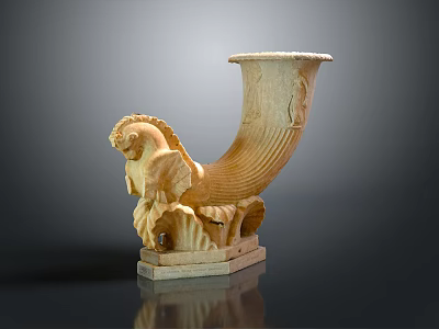 Sculptural Carving Artwork With Animal Head Decoration And Stone Square Base Design 3d model
