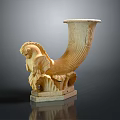 Sculptural Carving Artwork With Animal Head Decoration And Stone Square Base Design