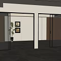 Glass Sliding Doors With Black Frame In Modern Interior Light Walls Gray Floor Green Plant