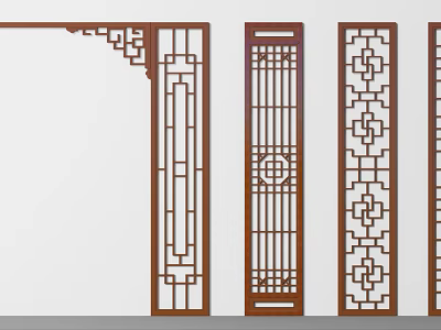 Elegant Traditional Chinese Wooden Room Dividers With Intricate Geometric Patterns 3d model