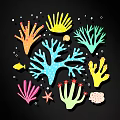 Colorful Ocean Theme Wall Decor With Corals Starfish Small Fish Bubbles And Seashells