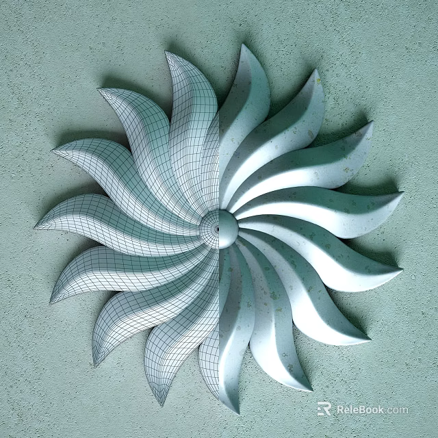Decorative Modern Spiral Wall Decor With Metallic Radiating Petals And Grid Texture 3d model 