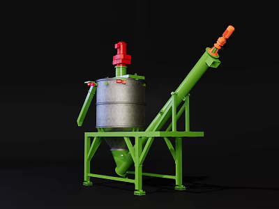 Industrial Equipment With Silver Container Red Top Component Green Frame Inclined Pipe And Orange End 3d model