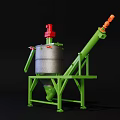 Industrial Equipment With Silver Container Red Top Component Green Frame Inclined Pipe And Orange End
